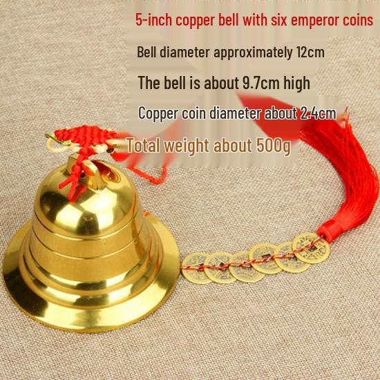 Houdeju Copper Bell & Six Emperors Coins Pendant Wind Chime Ornament