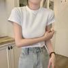 Women Slim Fit T-shirt O-neck Short Sleeve Pullover Tops Solid Color Stretchy Soft Tee Shirt Streetwear