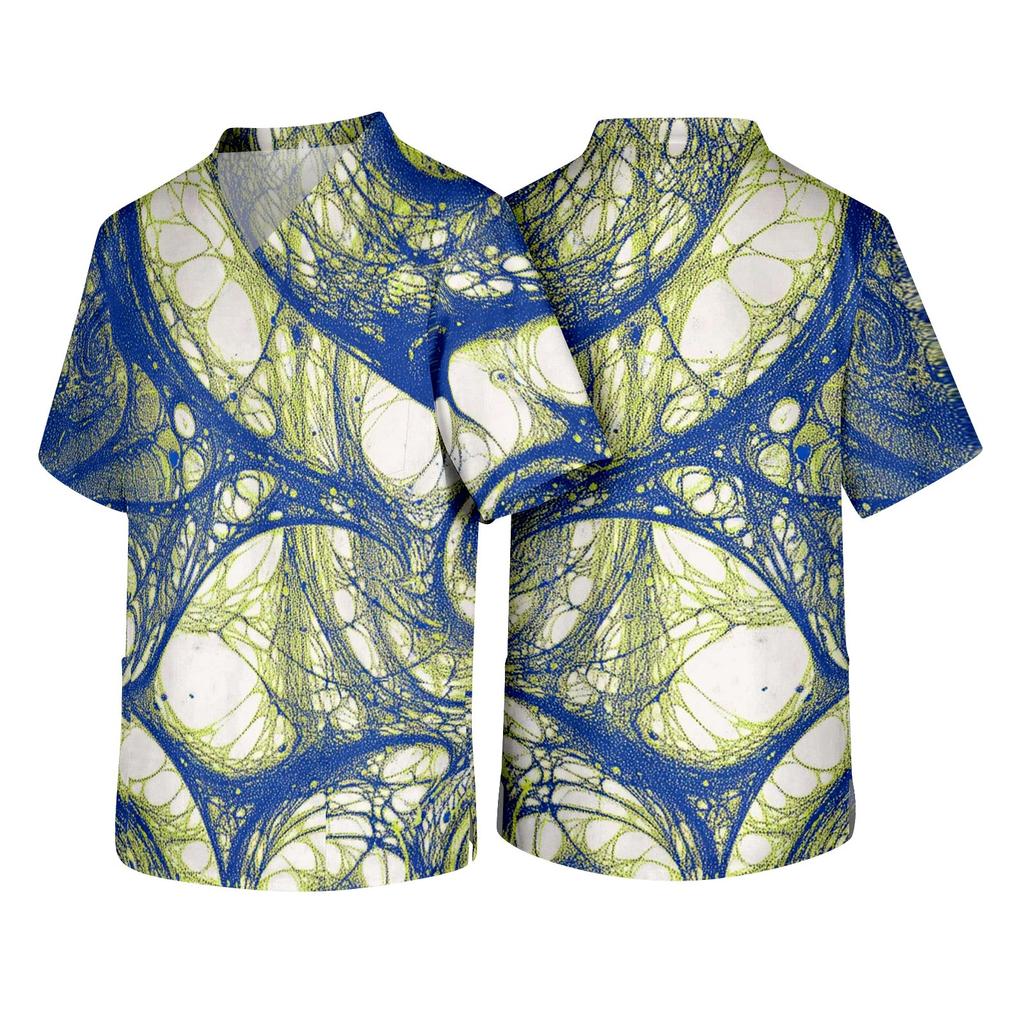Men's V Neck Short Sleeve Halloween Print Medical Scrub Top with Chest Pocket and Two Front Pockets Suitable for Healthcare Professionals