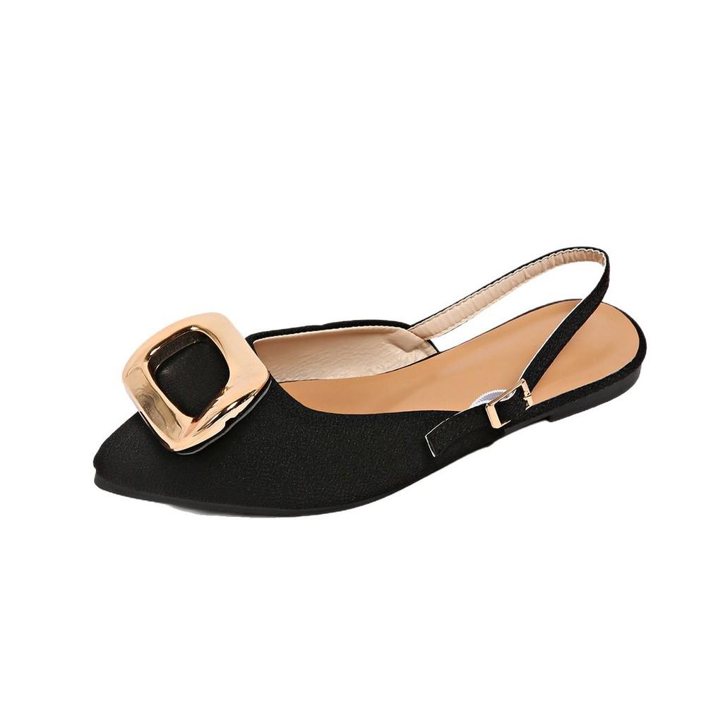 Women Open Toe Summer Flat Sandals With Buckle And Rubber Sole For Casual Wear