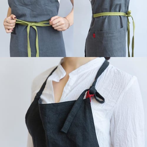 Glaswe Linen Apron, Approximately 100cm Wide, 96cm Long, Cafe-Style, Covers Your Bottom, Simple Design with Pockets, Suitable for Home Use (Gray)