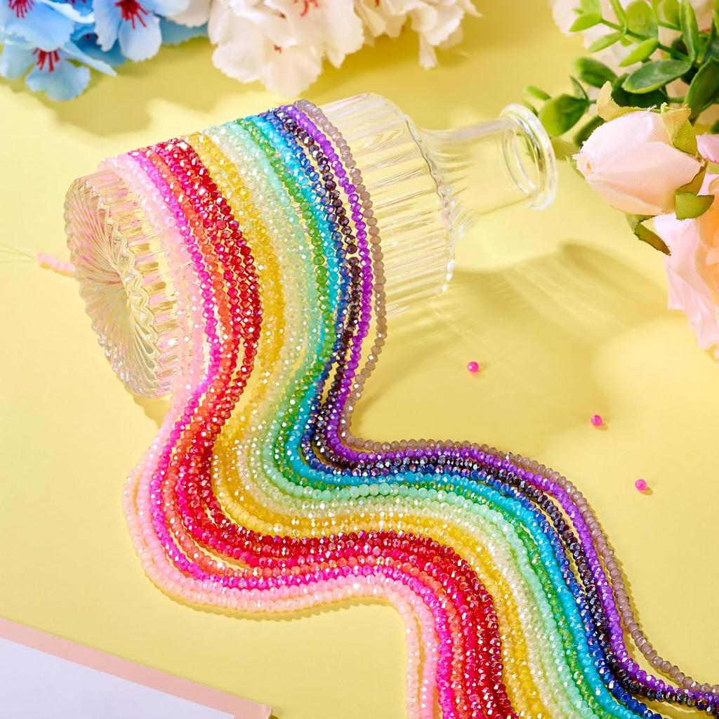 Cheriswelry Crystal Glass Beads 3x2mm AB Color Faceted Glass Loose Spacer Beads Rainbow Beads for DIY Necklace Earring Bracelet Making Home Party