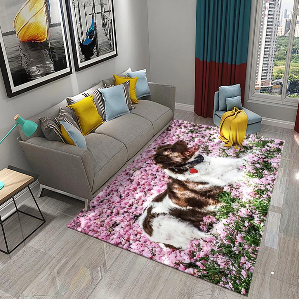 Hundefußabdruck Blumenmuster Teppich Süßer Welpe Blumenteppich Haustier Tier Rechteckige Bereichsteppiche für Erwachsene Yogamatten Wohnzimmer Dekoration Fußmatte