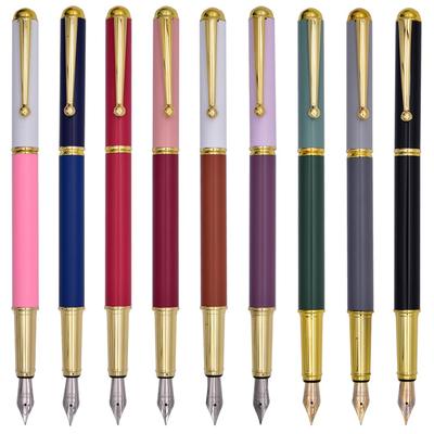 Ranvi Gold Trim Classic Metal Fountain Gift Pen with Fine 9 Pieces Pen, Converter, Nib,