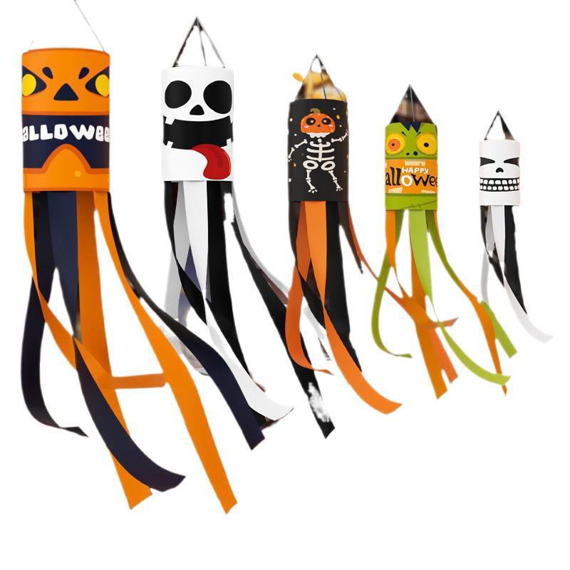 Halloween Outdoor Hanging Decorations: Pumpkin & Ghost Wind Sock Flags