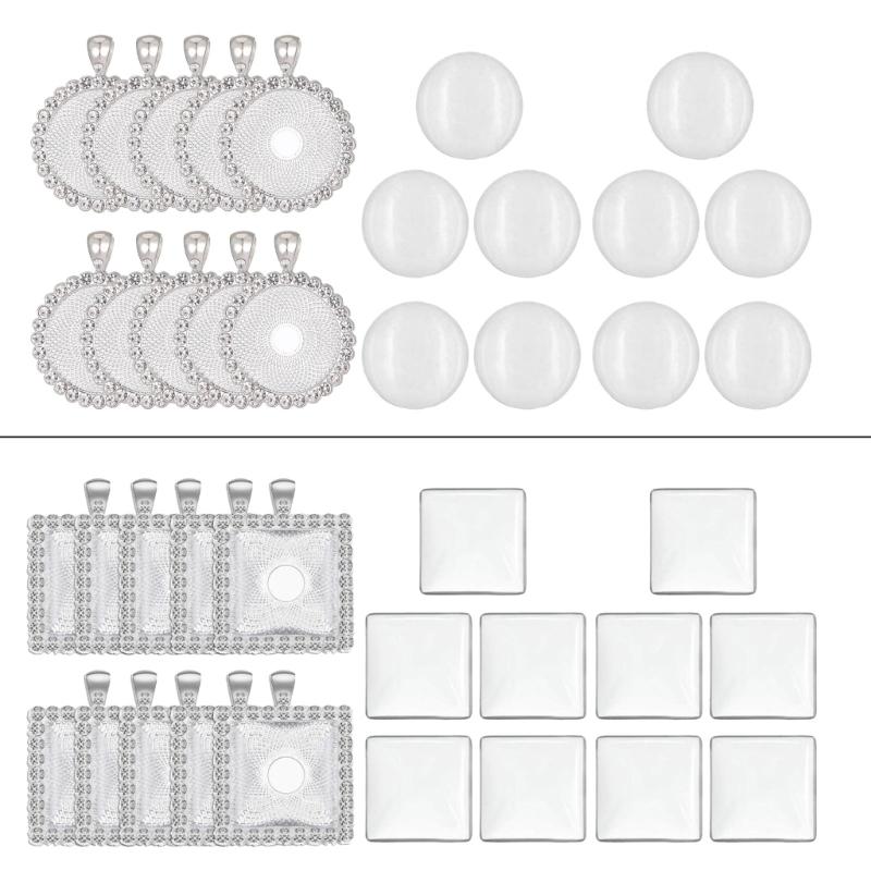 10pcs/set Pendant Settings Rhinestone Cabochon Base Jewelry Making Alloy Tray Findings for DIY Photo Frame Necklace