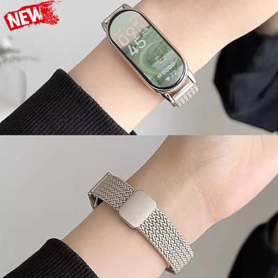 Correa delgada de acero inoxidable para mujer para reloj xiaomi 10 9 8 Banda con hebilla plegable magnética para miband 10 9 8 Pulsera de smartwatch NFC