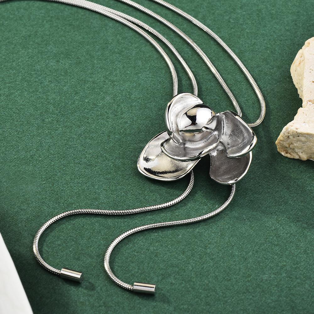 Unique Long Floral Charm Necklace With Gorgeous Gold Accent For Trendy Women