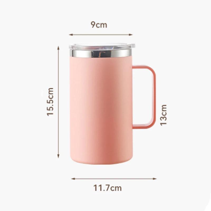 Stainless Steel Water Bottle Protable with Plastic Lid and Handle Double Layers Coffee Milk Cup Insulated Vacuum for Office Work