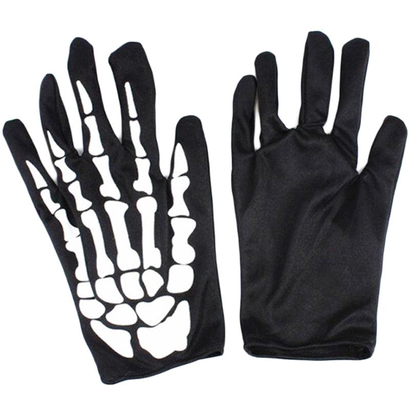 

Halloween Skeleton Gloves Short Long Full Finger Bone Print Mittens Dress Party Costume Accessories for Women Men
