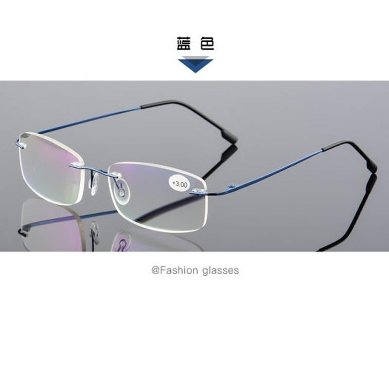 Women Rimless Reading Glasses Anti Blue Light Anti Fatigue Presbyopic Glasses Clear Lens Cut Edge Design