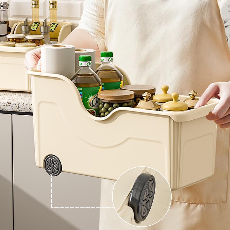 Kitchen Storage Box with Wheels, Storage Basket, Extended Cabinet Storage Box for Kitchen Seasonings and Sundries, Kitchenware Storage Box