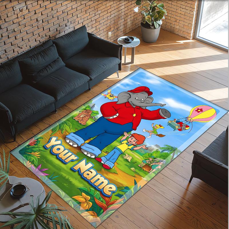 Personalized Crystal Velvet Carpet Custom Name Text,Benjamin Blümchen Anti Slip Area Rug For Home Decoration