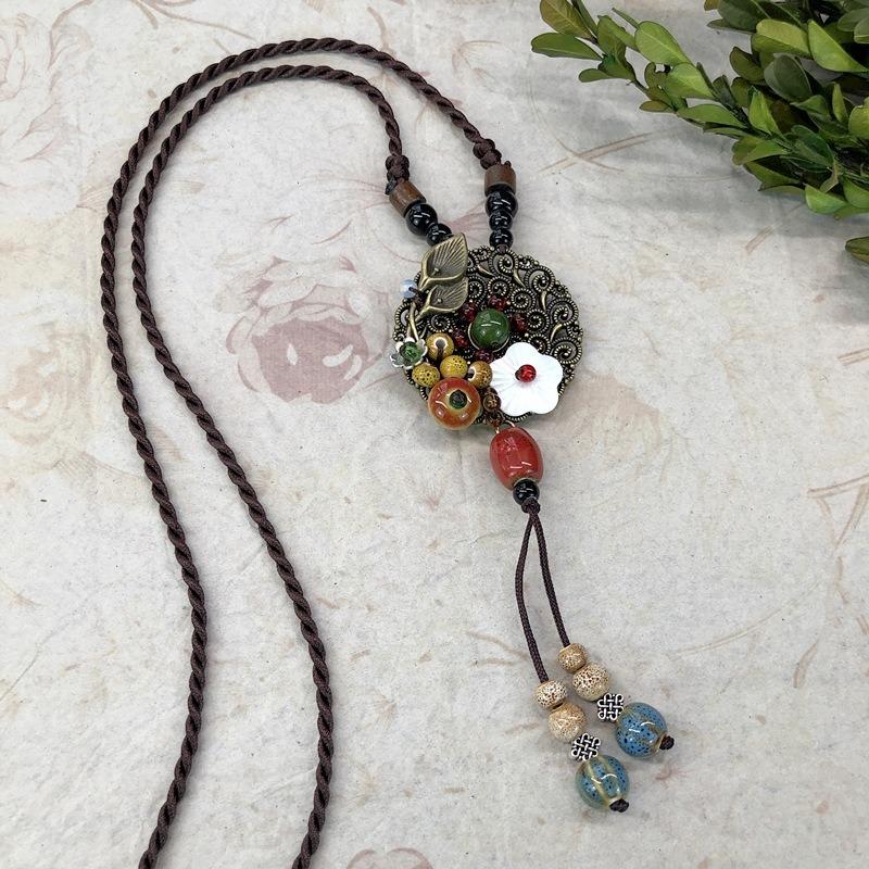 New Forest handmade ceramic necklace, women's retro versatile sweater chain simple long accessories pendant