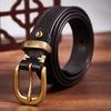Men's Handmade Retro Leather Belt with Brass Buckle - Genuine Cowhide, Versatile and Trendy for Casual Wear