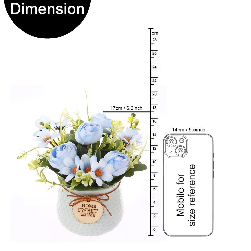 Artificial Rose Flower Plant with Pot (Blue,) Home Décor Items for Living Room Balcony Kitchen Bedroom Office Table Top Decoration Gifting Item