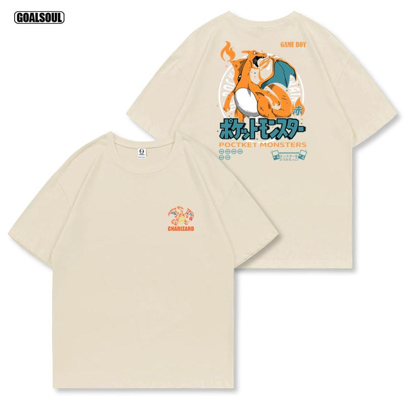 Pokémon T-Shirt Super Flamme POKEMON Japanische Trendmarke Retro Lässig Schweres Reines Baumwoll Kurzarm