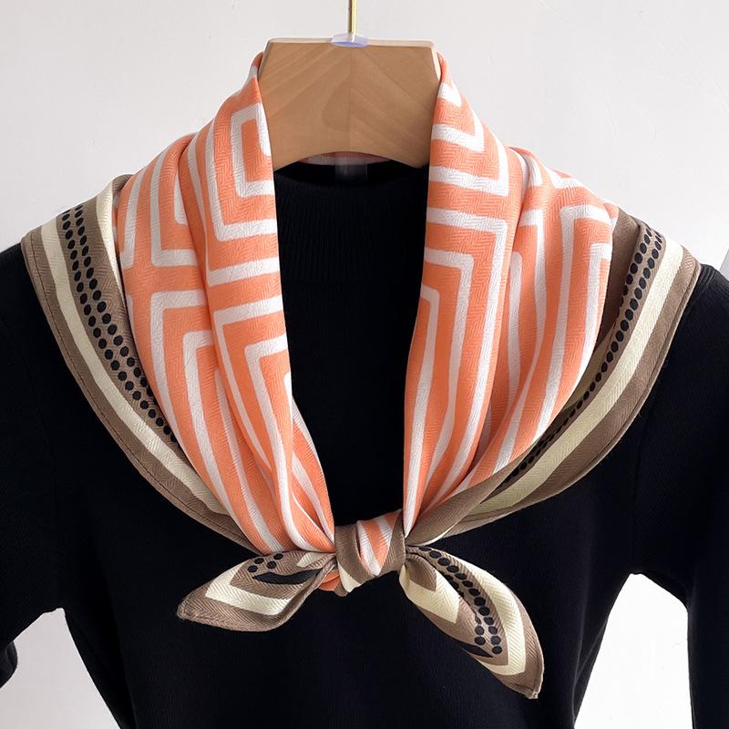 Geometric striped scarf women's small square scarf silk scarf herringbone pattern imitation velvet scarf thin shawl scarf headscarf women