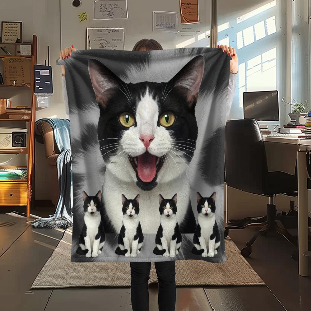 1Pc Cow Cat Siamese Print Flannel Blanket, High Quality Comfortable for All Seasons, Home Decor, Warmth and Comfort, Perfect for Gifts