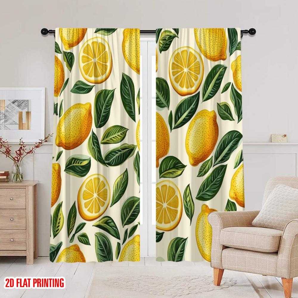 2 szt., druk płaski 2D Zasłona Popularny wzór liści cytryny Poliester (bez pręta) Wszechstronny Do Salonu, Sypialni, Domu