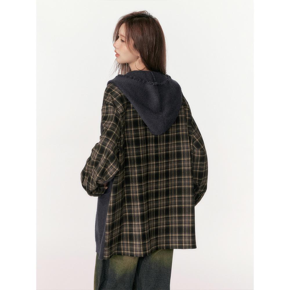 DIMANAF 2025 New Jacket Women Sweaters Plaid Coat Patchwork Cardigan Knitting Pockets Sweater