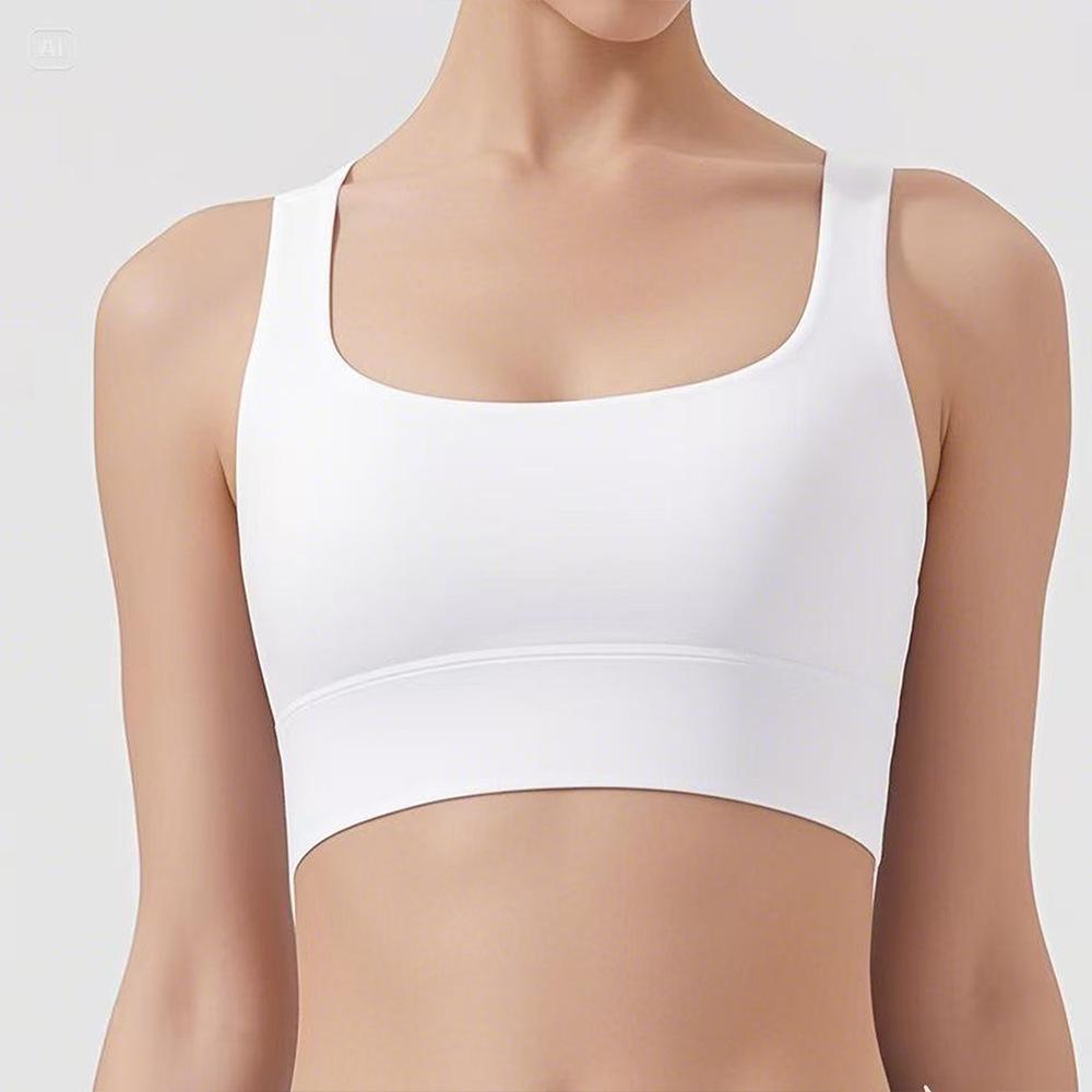 Women's High Elastic Criss-Cross Back Sports Bra - Nude Feel for Yoga and Running
