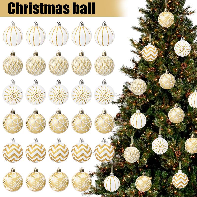 30 adet 6 cm Altın Beyaz Noel Topları Süsü Noel Ağacı Asılı Kolye Navidad Yeni Yıl Ev Partisi Dekorasyonu Festival Malzemeleri