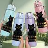 1PC Black Cat Stacked Books Art 750ml Color Plastic Sports Water Bottle Leakproof Flip Straw Lid Suitable for Sports Office Home Use