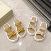 Cool slippers women's summer wear 2025 new fairy wind round head hollow pearl belt muffin thick bottom one-word slippers