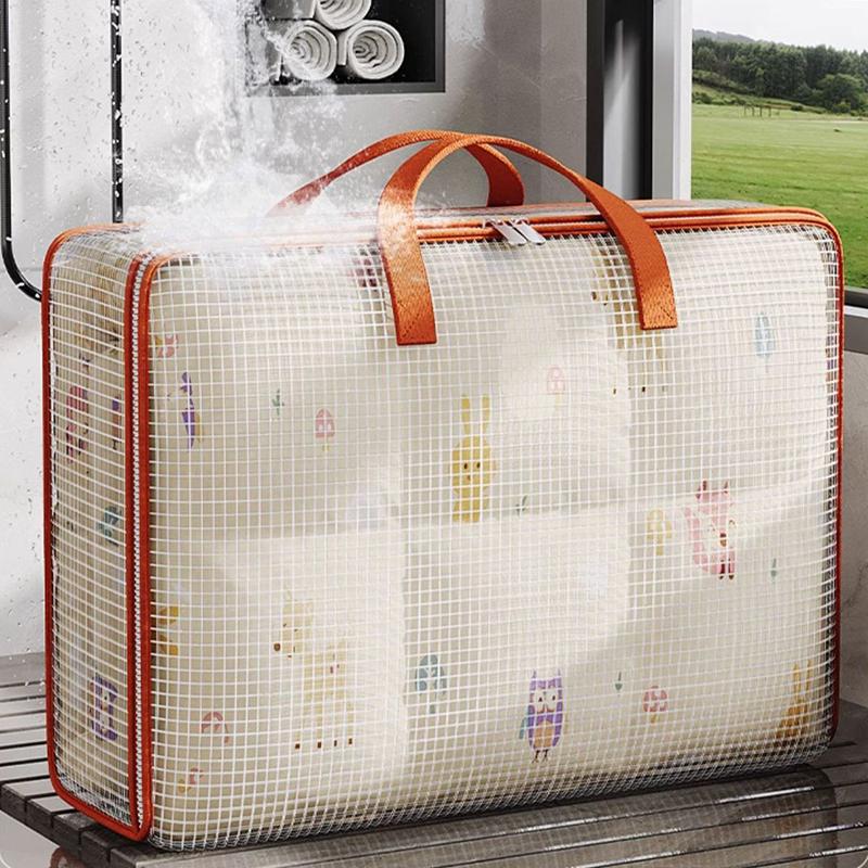 PVC Foldable Storage Bags with Handle Large Capacity Clothes Quilt Organizer Waterproof Moisture-proof Closet Organizer Bags