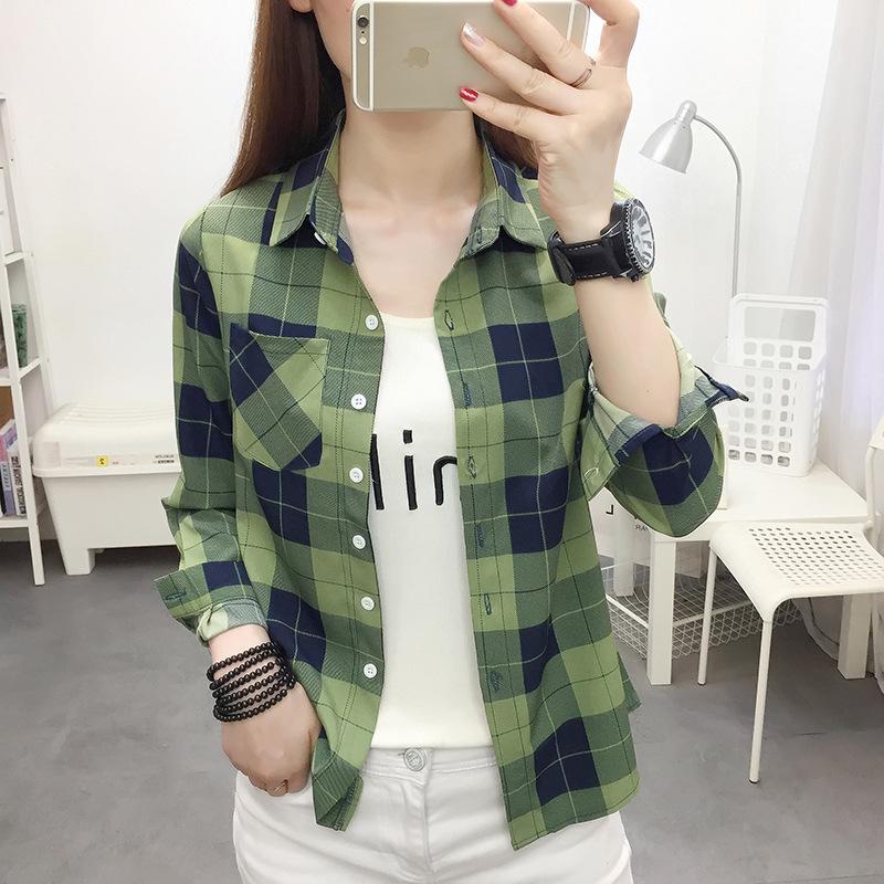 Women's Long Sleeve Retro Plaid Shirt - Korean Hong Kong Style, Loose Fit, Large Size, Spring/Autumn Casual Jacket.
