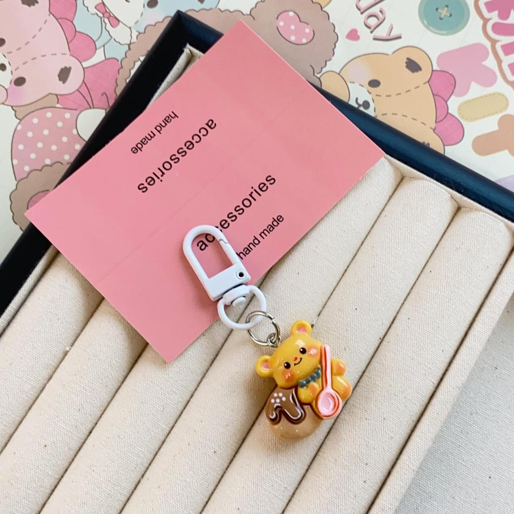 Sweet Pink Chocolate Bear Keychain Pendant - Cute Heart Ornament for Schoolbags & Bestie Gifts