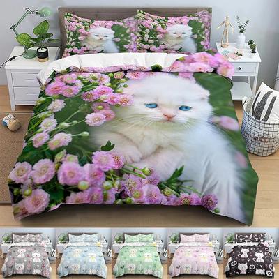 Animals Duvet Cover Set Cute Cat Printed Comforter Cover Personality Bedding Set Creative Queen King Size Bedclothes For Bedroom