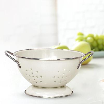 Enamel Coated Colander Strainer Bowl Plates, Vintage Style Self Draining Fruit Dishes, Metal