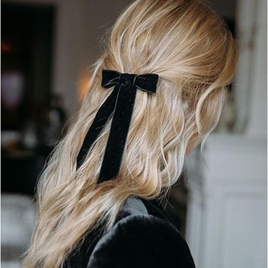 Lystrfac Vintage Schwarzes Samt Schleife Haarspangen für Frauen Langes Band Haarnadel Einfache Top-Klammer Damen Haarklammern Haaraccessoires