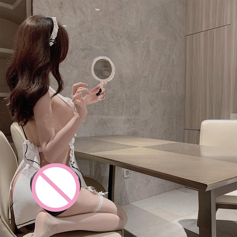 Big Bow White Backless Sexy Lingerie Dress Women Maid Uniform Underwear Costume Cosplay Hot Babydoll Lace Erotic Role Play