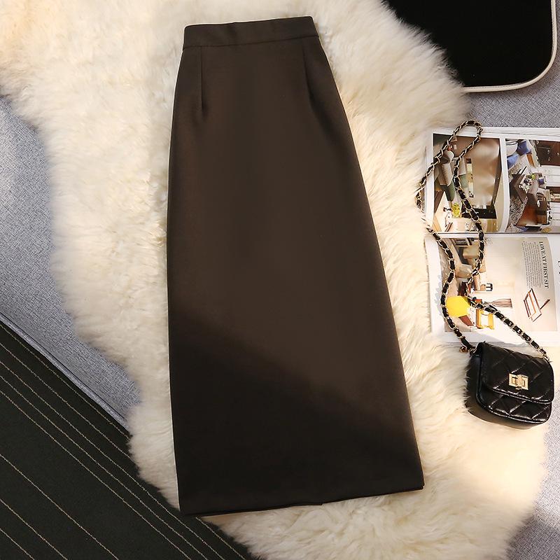 Women's Slimming A-Line Black Wool Mid-Length Skirt - Thickened & High-Waist for 2024 Autumn/Winter.
