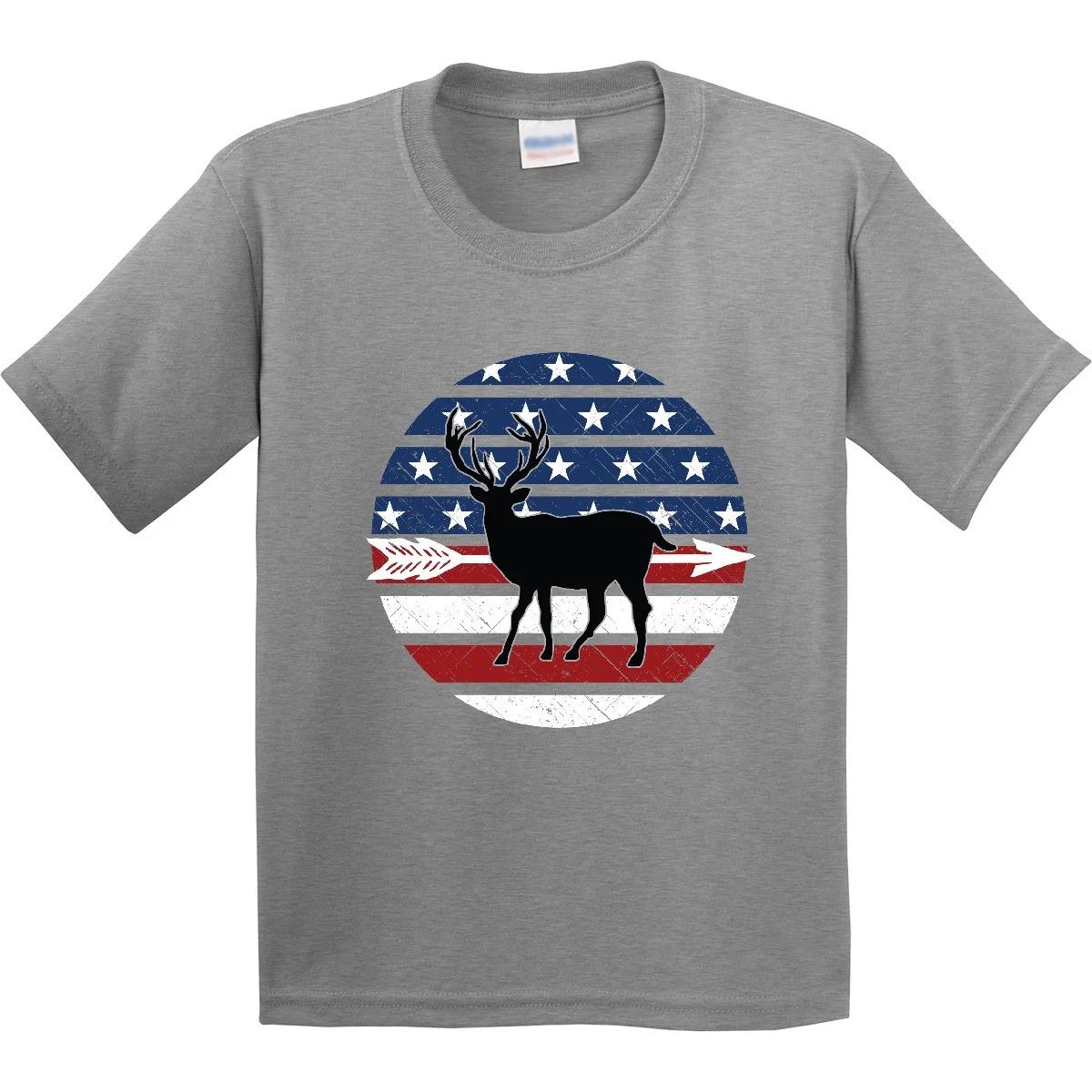 Inktastic Deer Bow Hunting USA Flag Youth T-Shirt Archery Bowhunting Us Tee Kids 120
