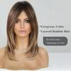 Parrucca Lunga Ondulata Moda Donna, Capelli Sintetici in Fibra Sintetica ad Alta Temperatura, Frangia a Tenda Castana Balayage