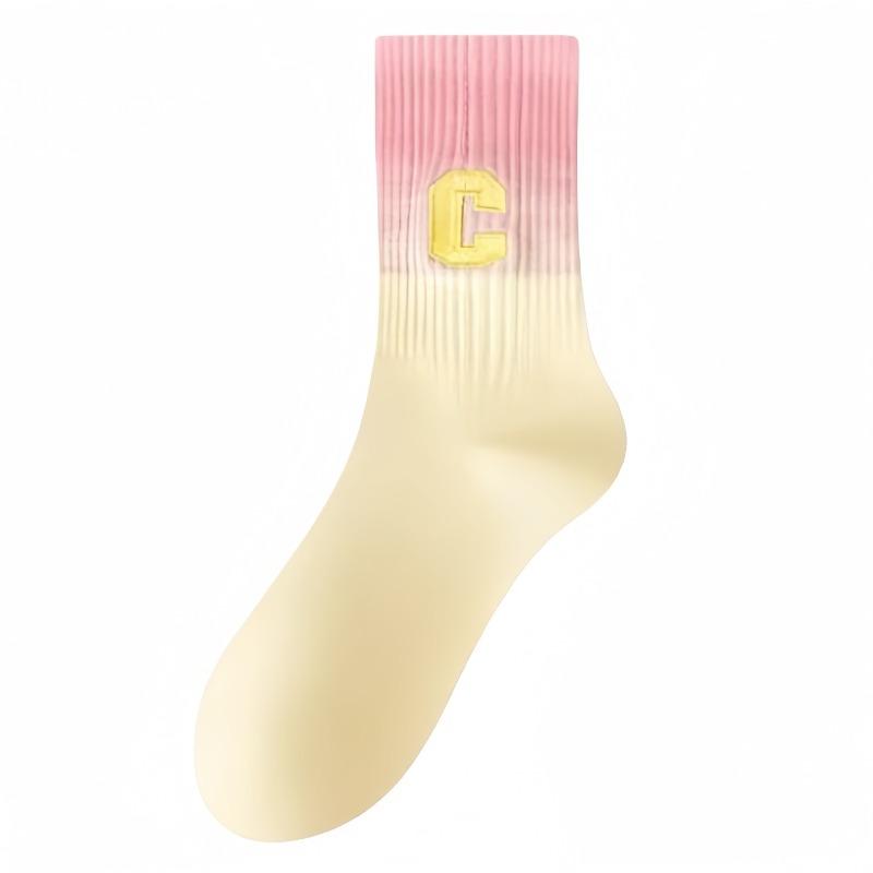 Gradient Socks, Spring and Autumn Cotton Socks, Boneless Mid-calf Sports Socks, Paired with Yoga Pants, Academic Style Long Socks for Women