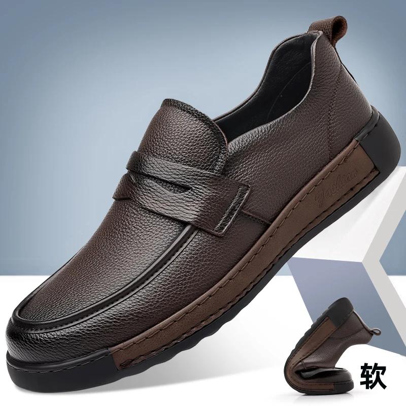 Fashion Men Breathable Genuine Leather Brand Loafers Casual Comfortable Soft Sole Leather Shoes Men's Driving Shoes Male Business Shoes