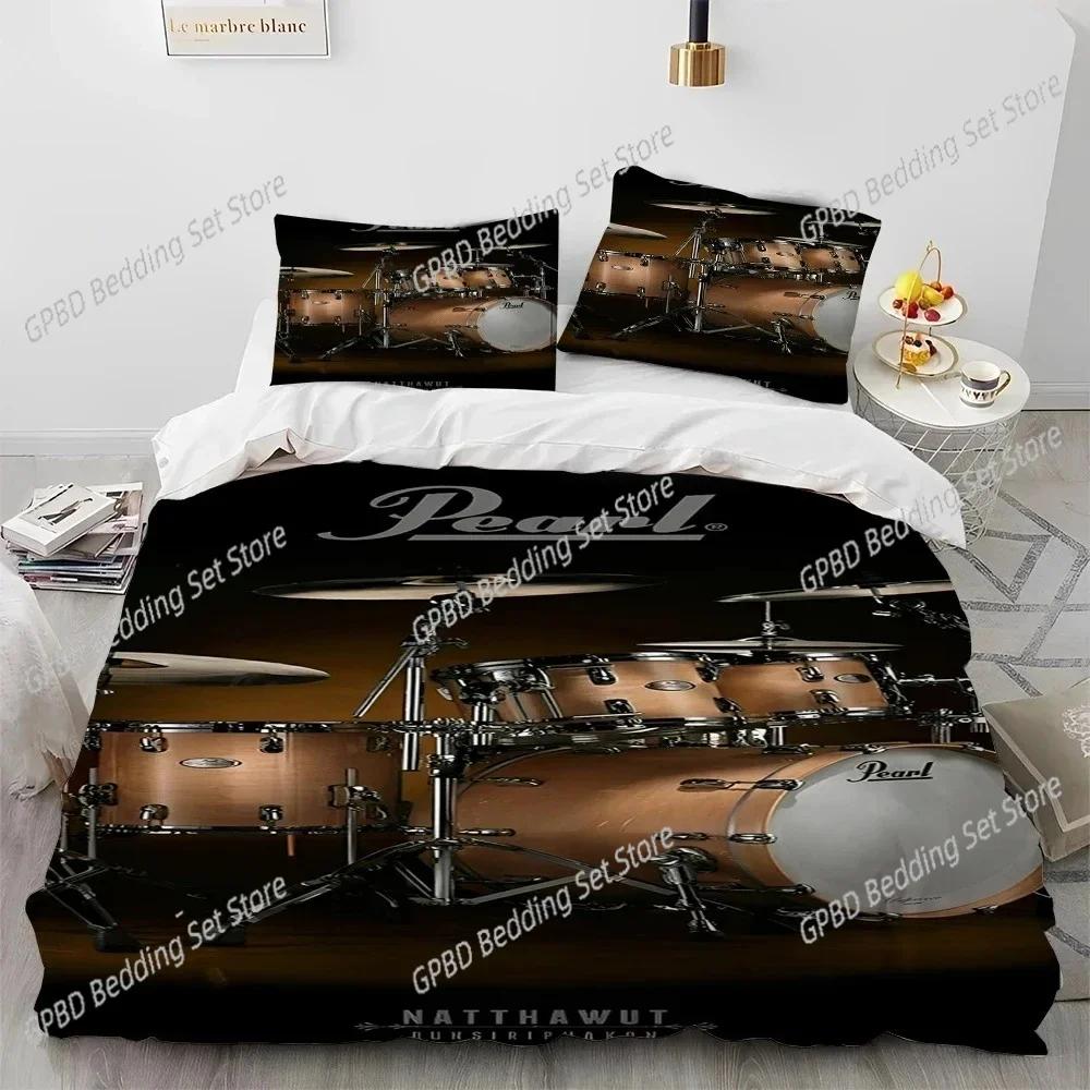 Drum Kit Music Instruments Guitar Bedding Set Duvet Cover Bed Set Quilt Cover Pillowcase Comforter King Queen Size Boys Adult
