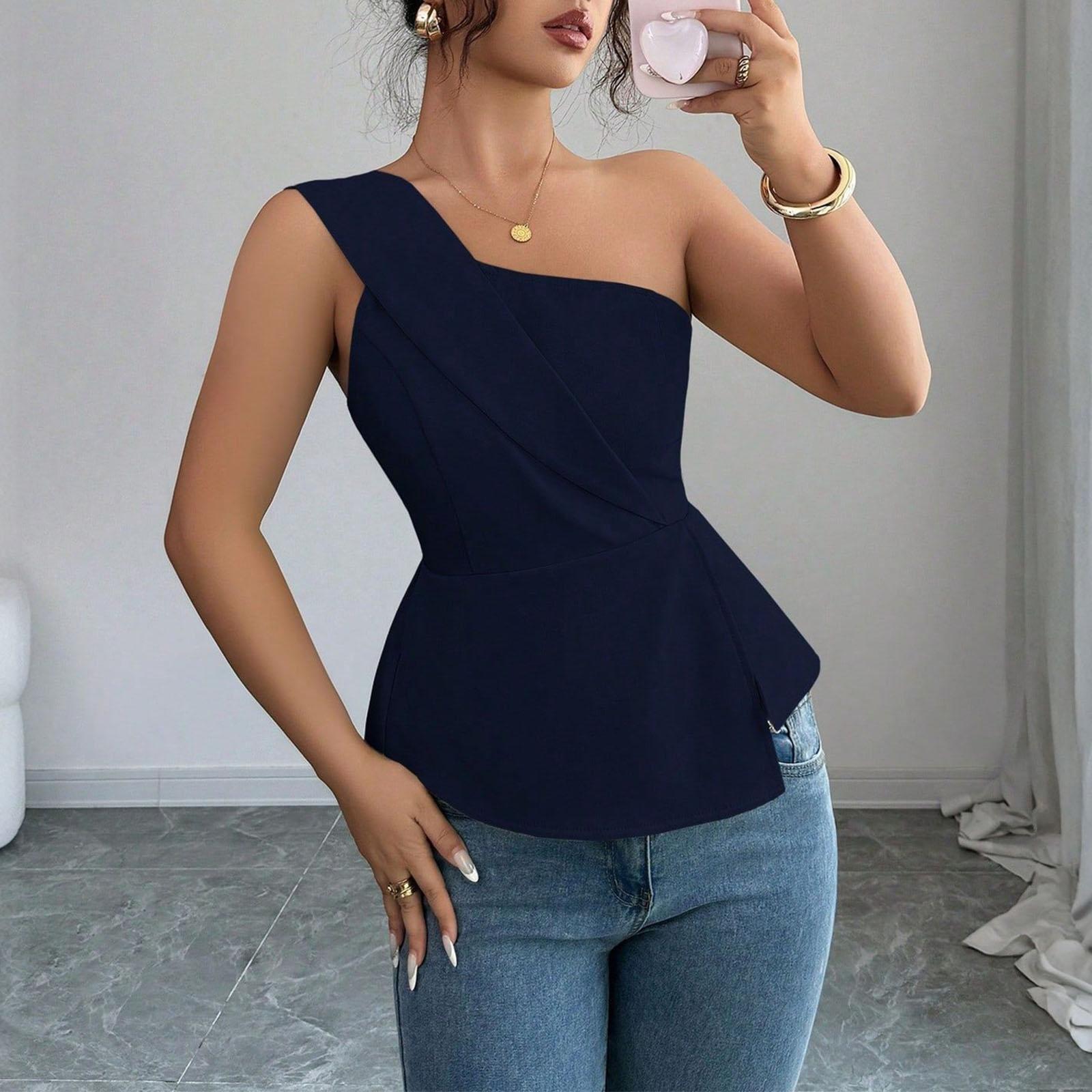 Women s Fashionable Casual -color Vest Top S тёмно-синий