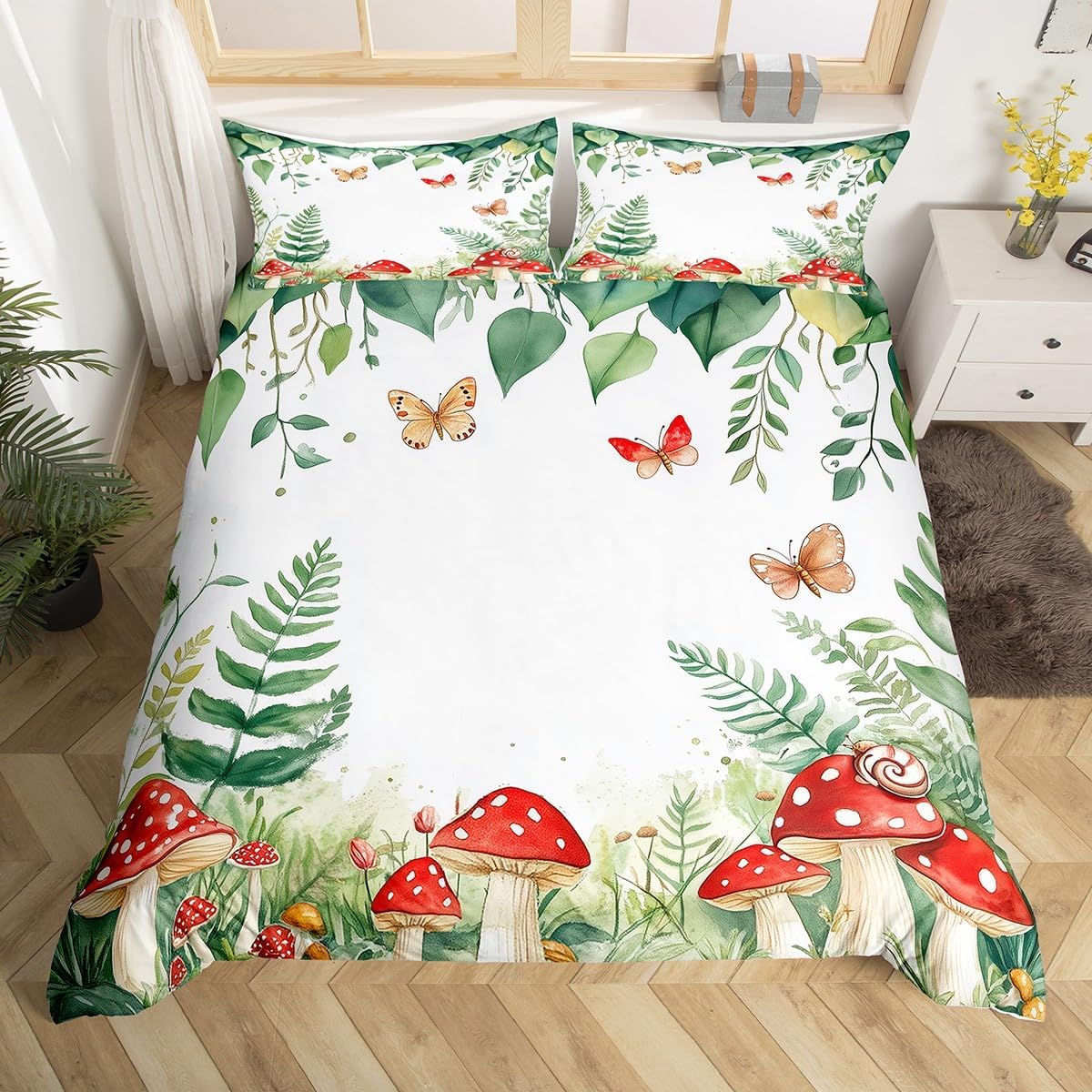 

Vintage Floral Duvet Cover Set Queen/King/Full/Twin Butterfly Comforter Cover With Zipper Boho Flower Bedding Set For Girls Teen AU Single(140x210cm)