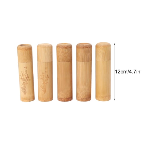 Bamboo Tea Canisters, Bamboo Tea Pots, Tea Storage Canisters, Natural Bamboo Containers for Small Item Storage, 5-Piece Set (2 Bamboo Canisters and 2