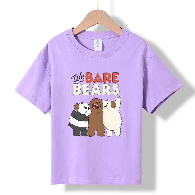 XH71 MINISO 2026 Summer New We Bare Bears Printed Cotton Round Neck T-shirt for Children Aged 1-16, Boys and Girls