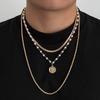 Salircon 3 st/set Trendigt Imitationspärla Mynt Hänge Chokerhalsband Herr Punk Justerbar Guld Färg Tvinns Kede Grunge Smycken
