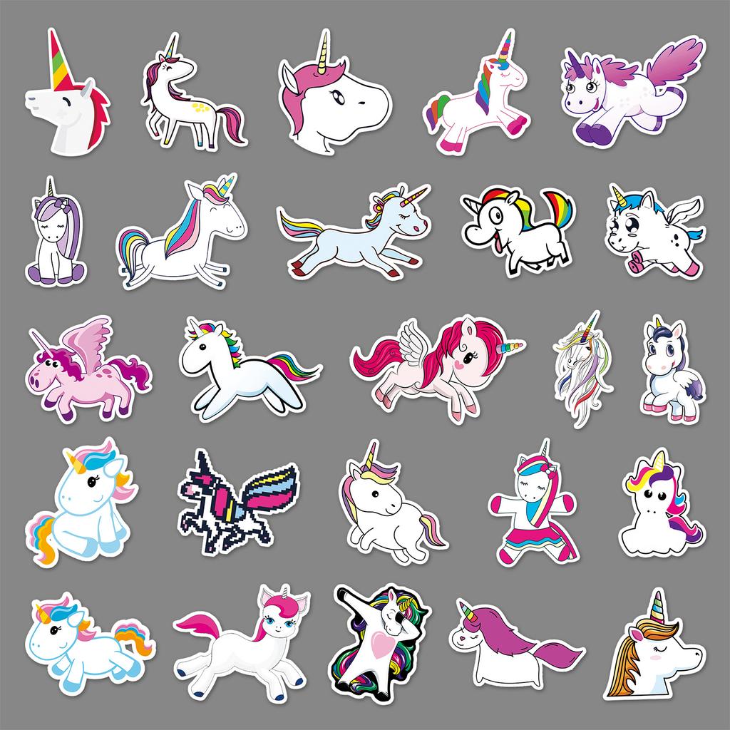 50 Cartoon Regenbogenpferd Doodle Kreative Laptop Roller Auto Handy Wasserdichte Dekorative Aufkleber
