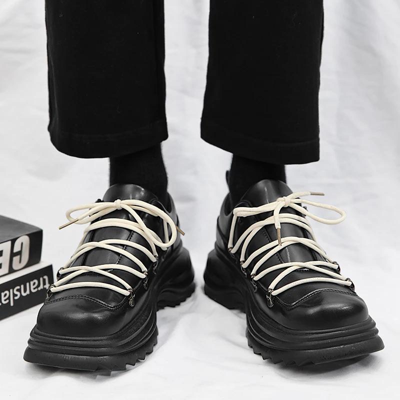 Fashion Thick Soled Trendy Fashion Designer Style Shoes Adolescents and Adults Leather Shoes Height Increasing Casual Outdoors Shoes Men