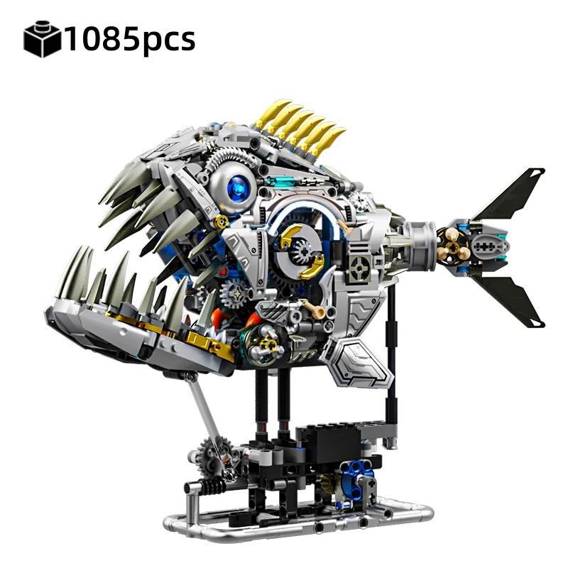 STEM Mechanische Meeresbewohner Bausteine Beweglicher Wal Oktopus Mantarochen Piranha MOC Kreative Desktop-Dekoration Geschenk